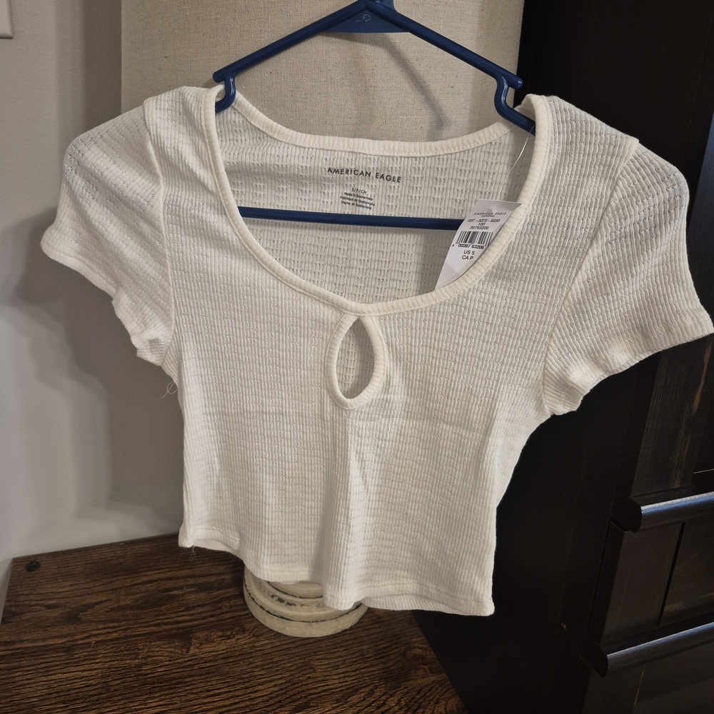 American Eagle Outfitters Cream Ribbed Blouse